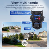 4G Solar Panel Battery PTZ Triple-Lens Hybrid Zoom Camera – with Red & Blue Warning Lights