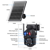 4G Solar Panel Battery PTZ Triple-Lens Hybrid Zoom Camera – with Red & Blue Warning Lights